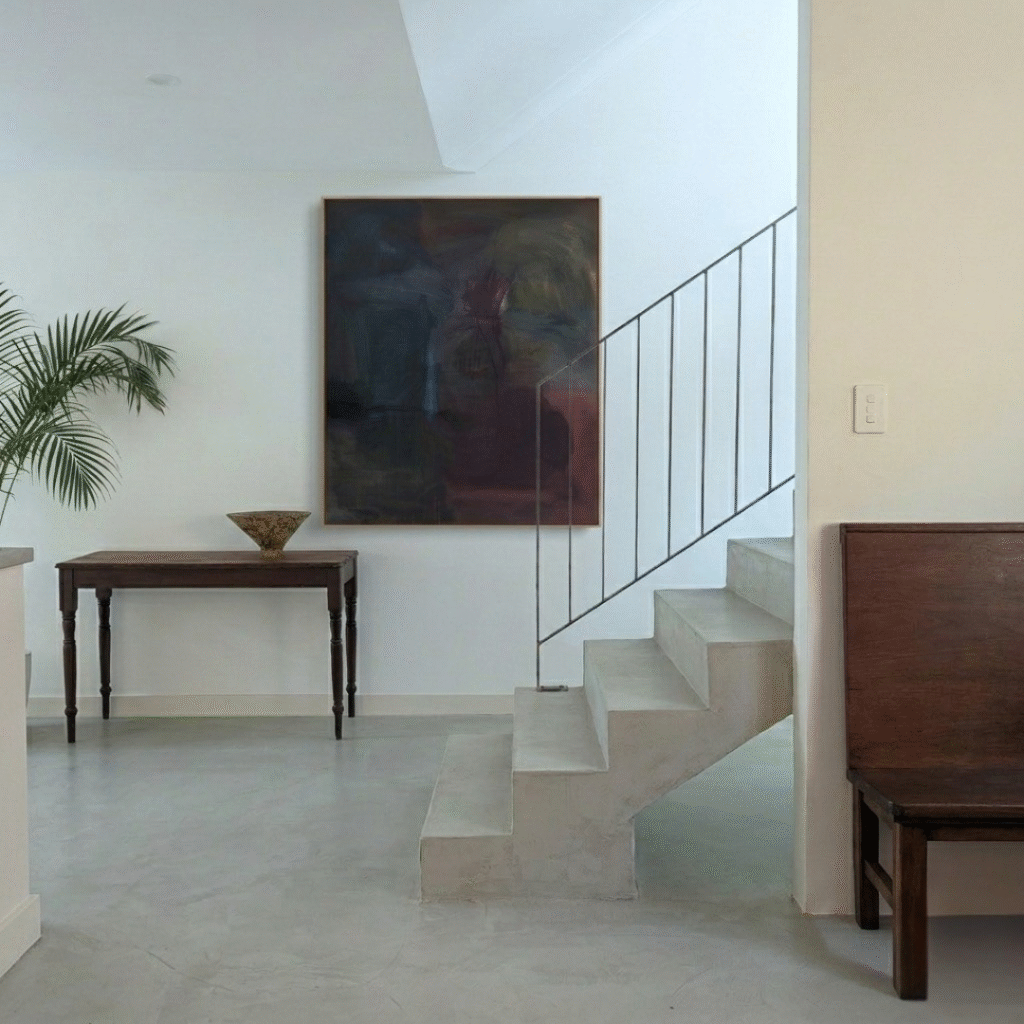 Ritual, 130x150cm original abstract painting in a residential interior by Perth artist Kate Dolan