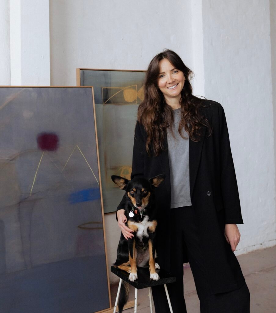 15:04Kate Dolan abstract artist in her Fremantle studio with her dog