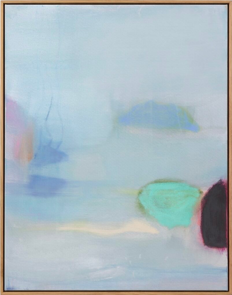 Morning Swim, 70x90cm original abstract painting in oak float frame by Perth artist Kate Dolan